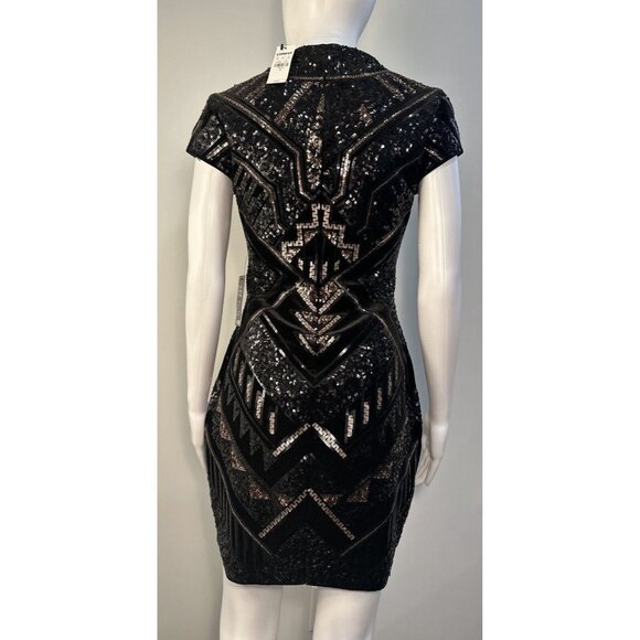 Express Sequined  With Velvet Bling Geometric Dress. Stunning, Perfect,  Holiday - Picture 2 of 16